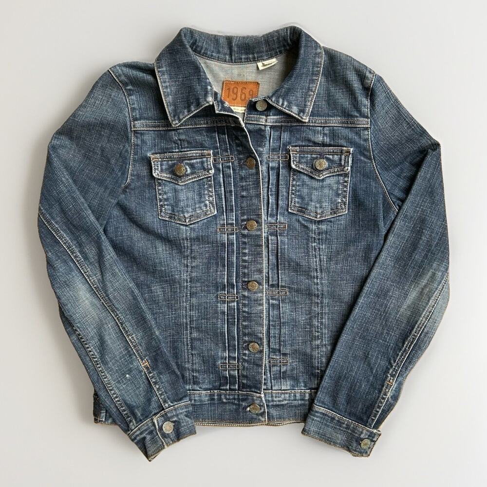 VTG 2002 Gap 1969 Pleated Denim Jacket Size Medium Type 2 Style Made in USA Y2K